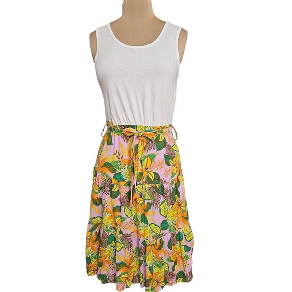 Madison + Hudson Midi Dress Belted Floral Bloomcore Casual Peasant Medium Boho - Picture 1 of 14